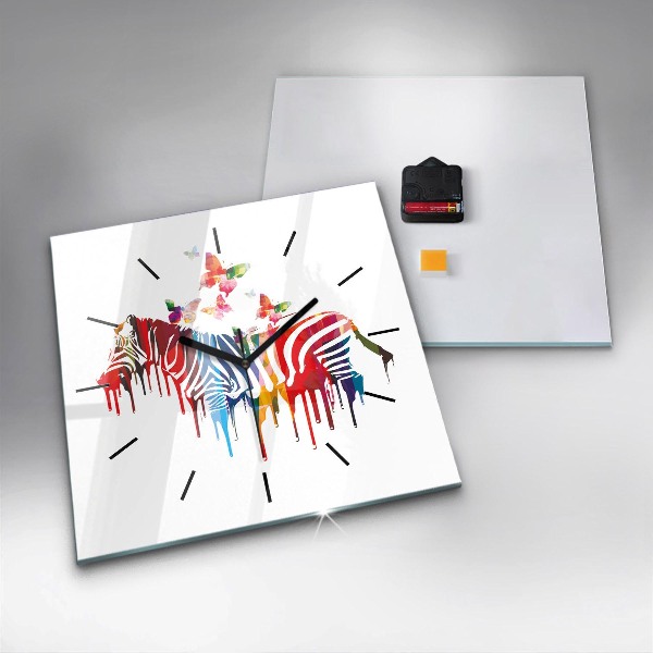 Skleněné hodiny čtvercové Barevná zebra