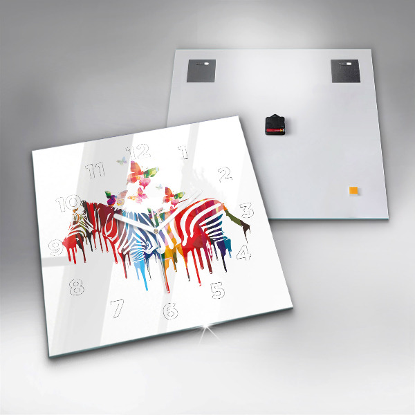 Skleněné hodiny čtvercové Barevná zebra