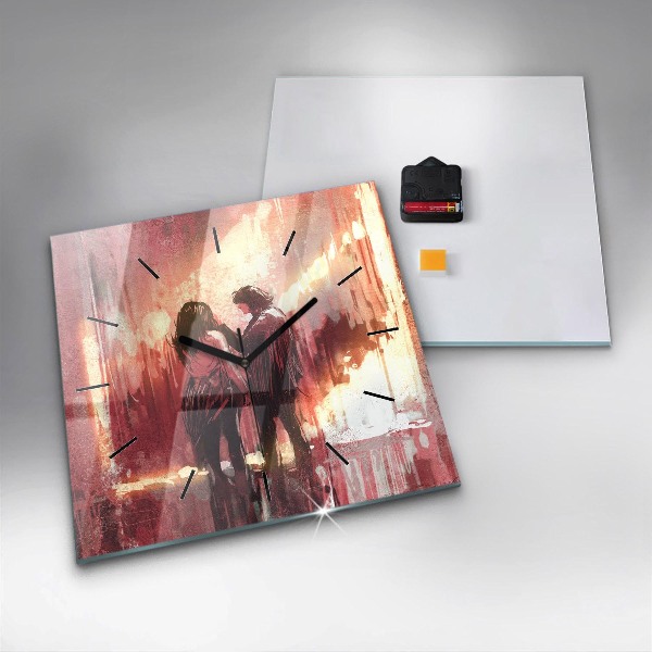 Skleněné hodiny čtvercové Mladý zamilovaný pár