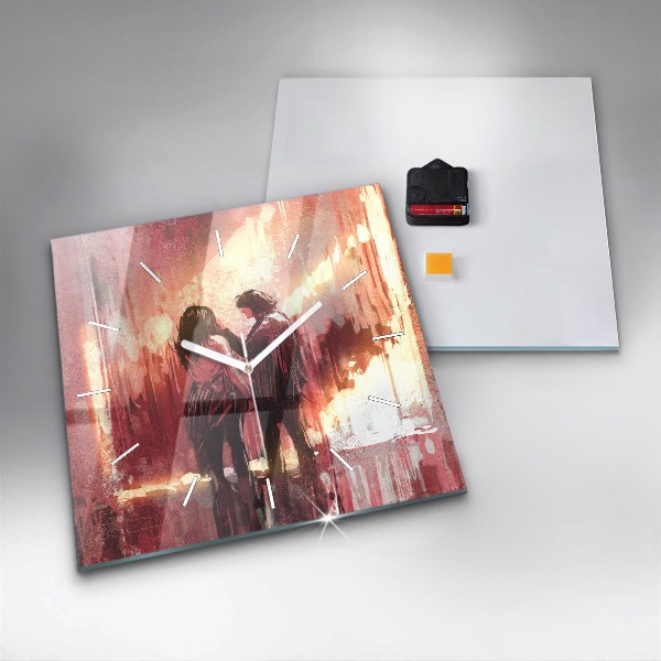 Skleněné hodiny čtvercové Mladý zamilovaný pár