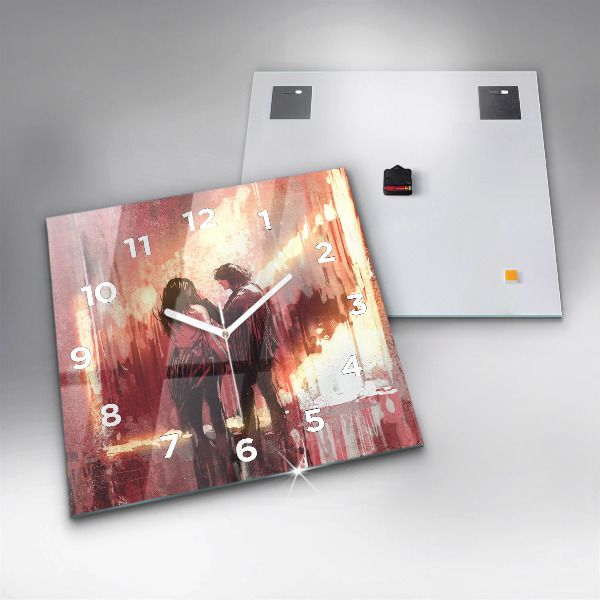 Skleněné hodiny čtvercové Mladý zamilovaný pár