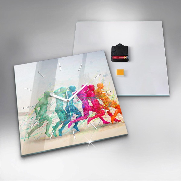 Skleněné hodiny čtvercové Barevní lidé