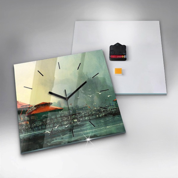 Skleněné hodiny čtvercové Rybářská vesnice