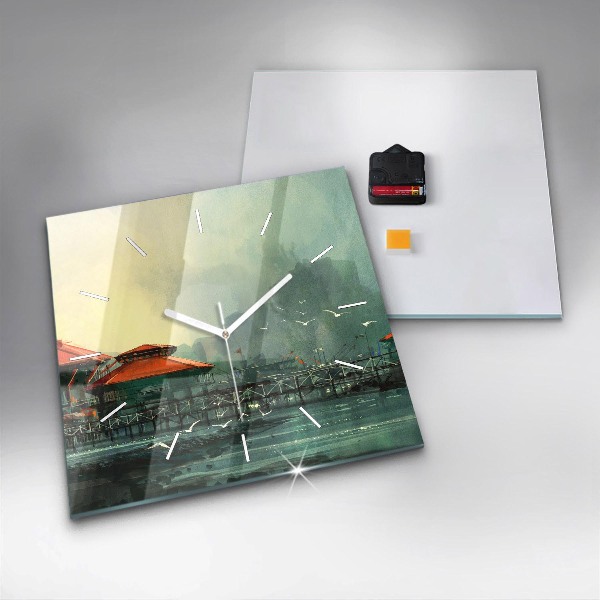 Skleněné hodiny čtvercové Rybářská vesnice