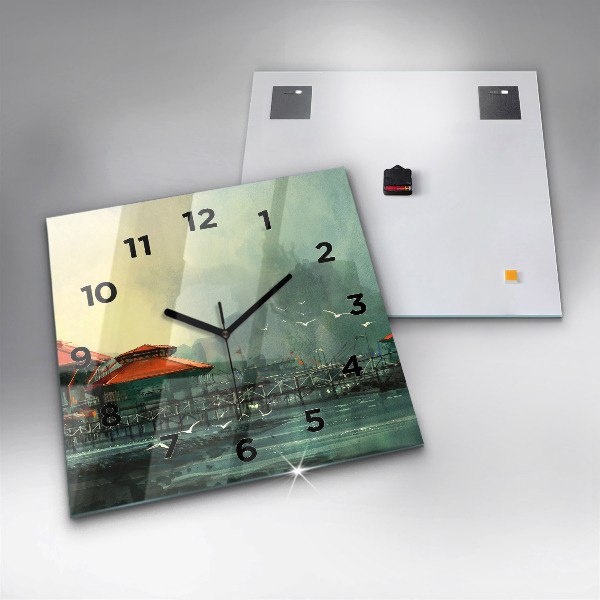 Skleněné hodiny čtvercové Rybářská vesnice