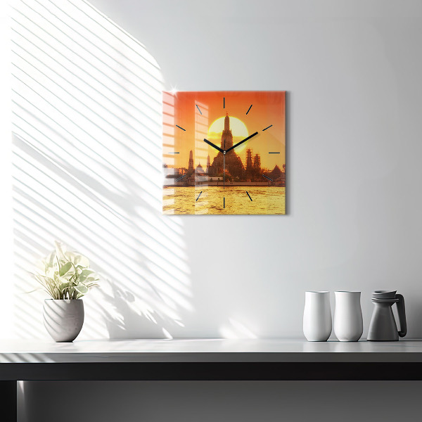 Skleněné hodiny čtvercové Wat arun Bangkok Thajsko