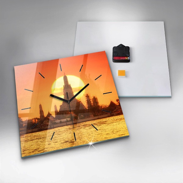 Skleněné hodiny čtvercové Wat arun Bangkok Thajsko