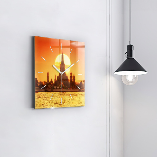 Skleněné hodiny čtvercové Wat arun Bangkok Thajsko