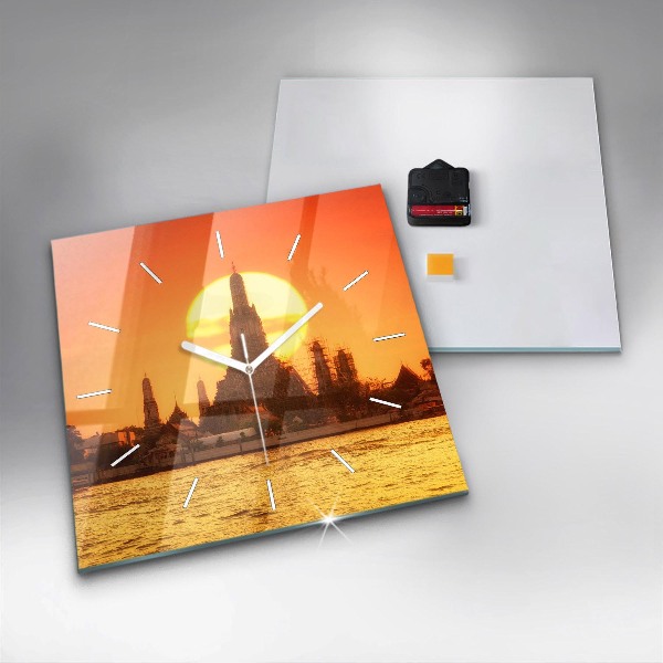 Skleněné hodiny čtvercové Wat arun Bangkok Thajsko