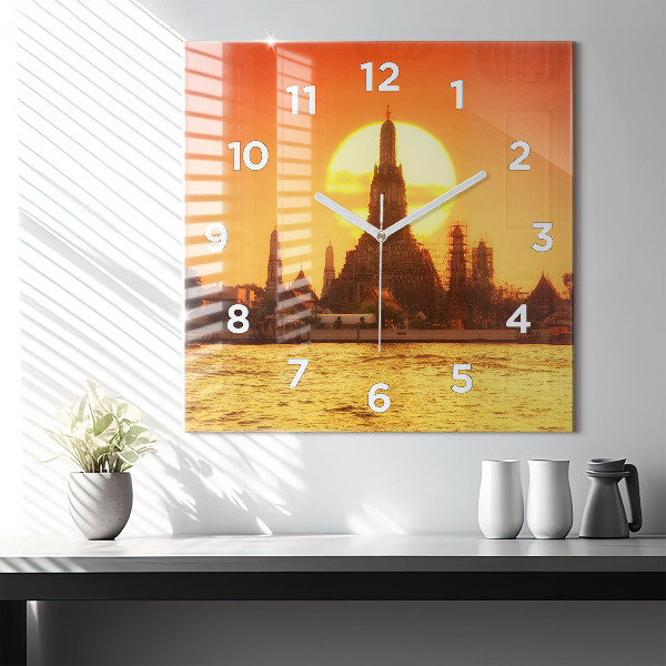 Skleněné hodiny čtvercové Wat arun Bangkok Thajsko