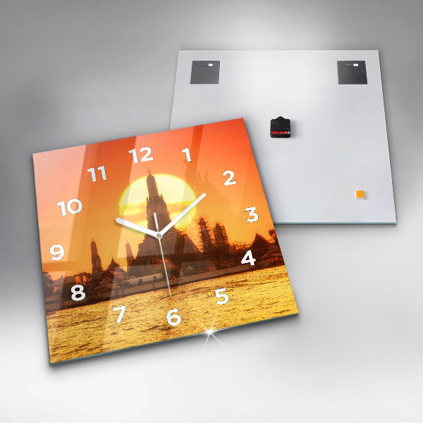 Skleněné hodiny čtvercové Wat arun Bangkok Thajsko