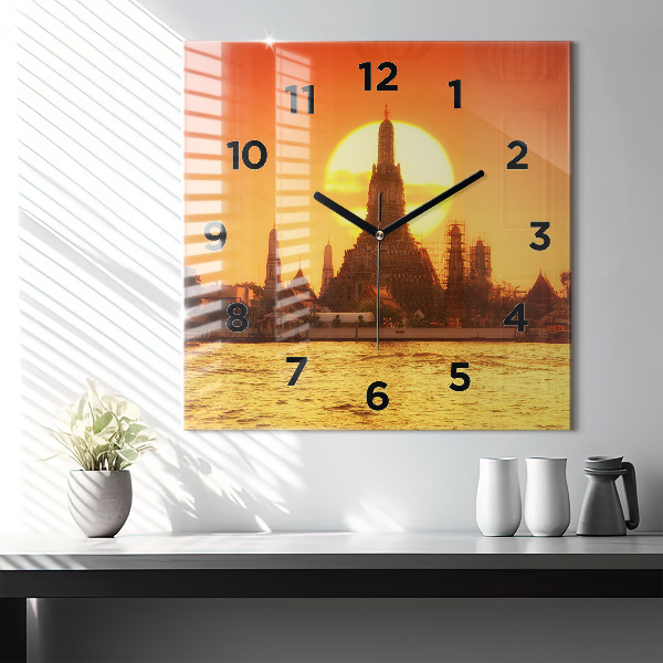 Skleněné hodiny čtvercové Wat arun Bangkok Thajsko