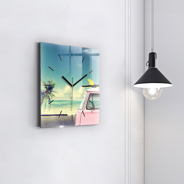 Skleněné hodiny čtvercové Auto se surfovacím prknem