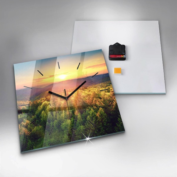 Skleněné hodiny čtvercové Západ slunce nad kopci