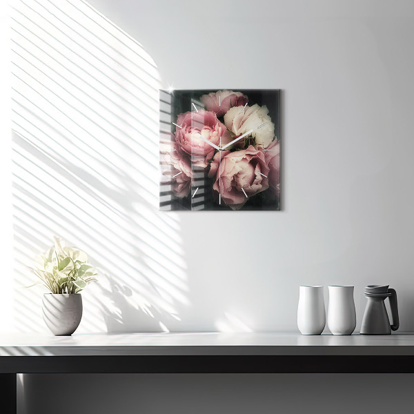 Skleněné hodiny čtvercové Kytice růžových růží