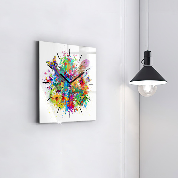 Skleněné hodiny čtvercové Květinová harmonie s motýly