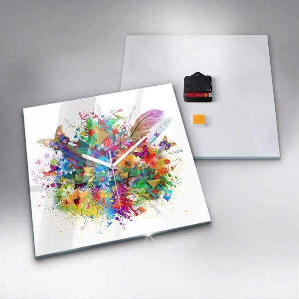 Skleněné hodiny čtvercové Květinová harmonie s motýly