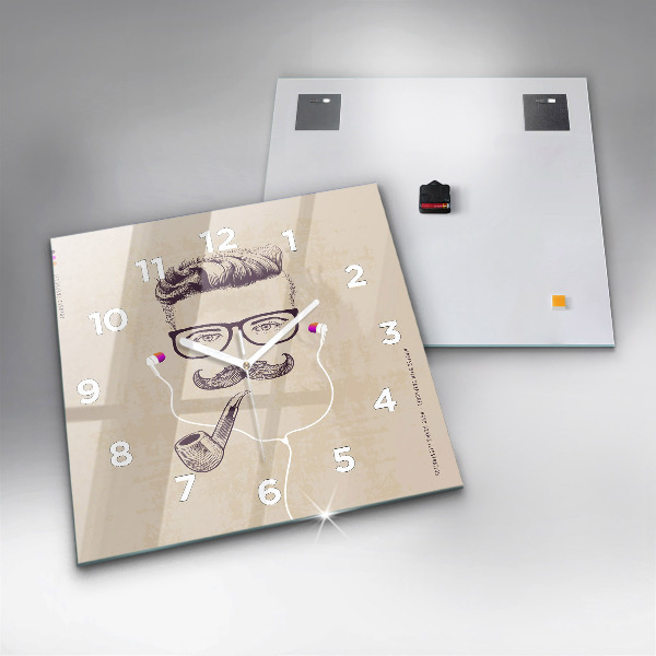 Skleněné hodiny čtvercové Muž s dýmkou