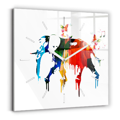 Skleněné hodiny čtvercové Barevný malovaný slon