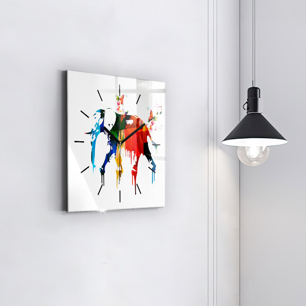 Skleněné hodiny čtvercové Barevný malovaný slon