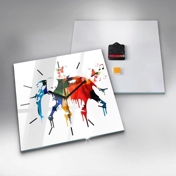 Skleněné hodiny čtvercové Barevný malovaný slon