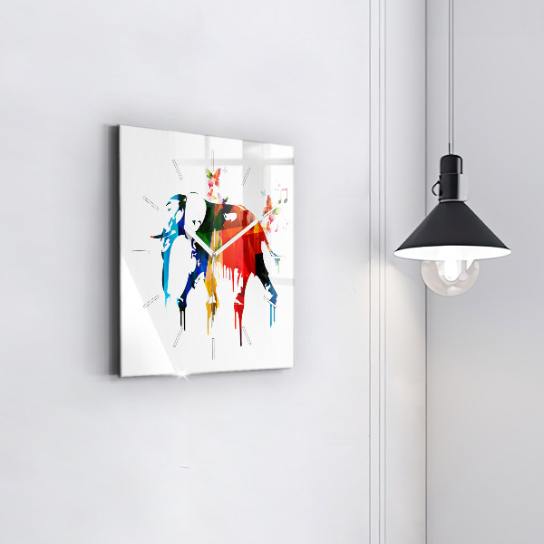 Skleněné hodiny čtvercové Barevný malovaný slon