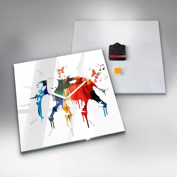 Skleněné hodiny čtvercové Barevný malovaný slon