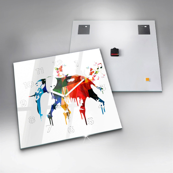 Skleněné hodiny čtvercové Barevný malovaný slon