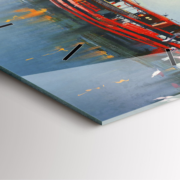 Skleněné hodiny čtvercové Rybářská loď v přístavu