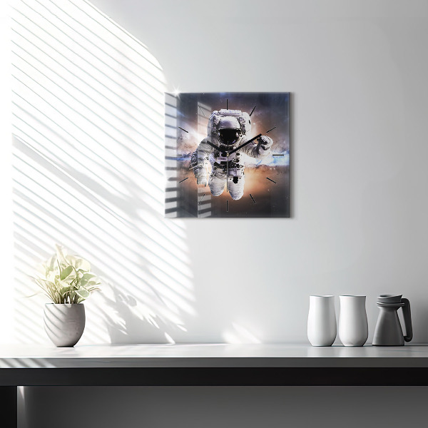 Skleněné hodiny čtvercové Astronaut ve vesmíru