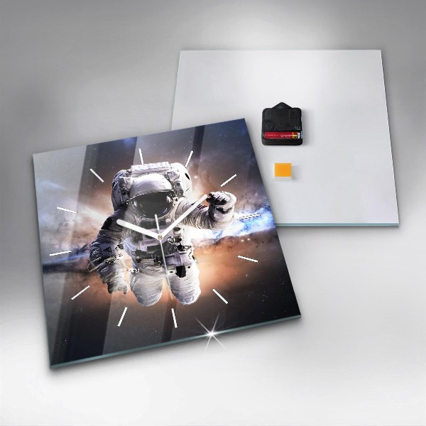 Skleněné hodiny čtvercové Astronaut ve vesmíru