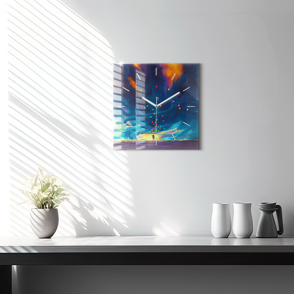 Skleněné hodiny čtvercové Dítě a balónky