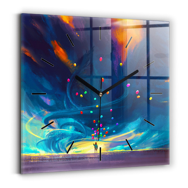 Skleněné hodiny čtvercové Dítě a balónky