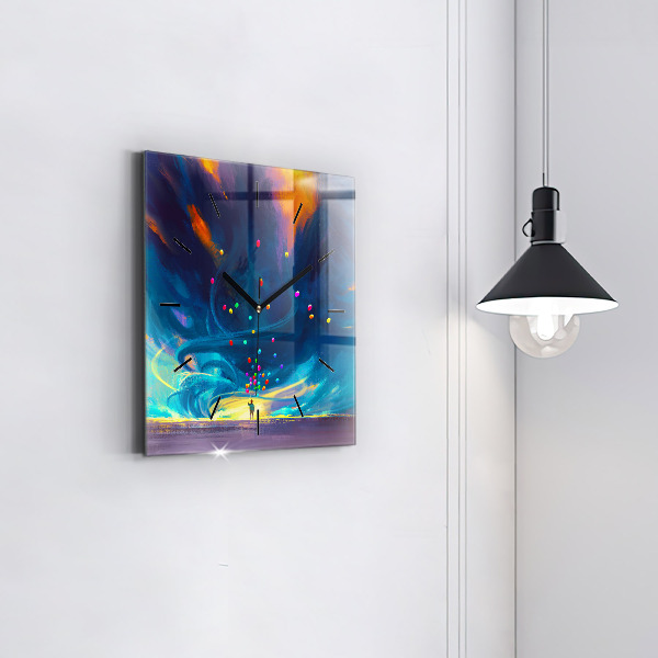 Skleněné hodiny čtvercové Dítě a balónky