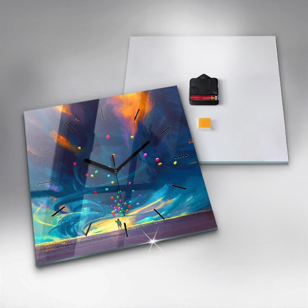 Skleněné hodiny čtvercové Dítě a balónky