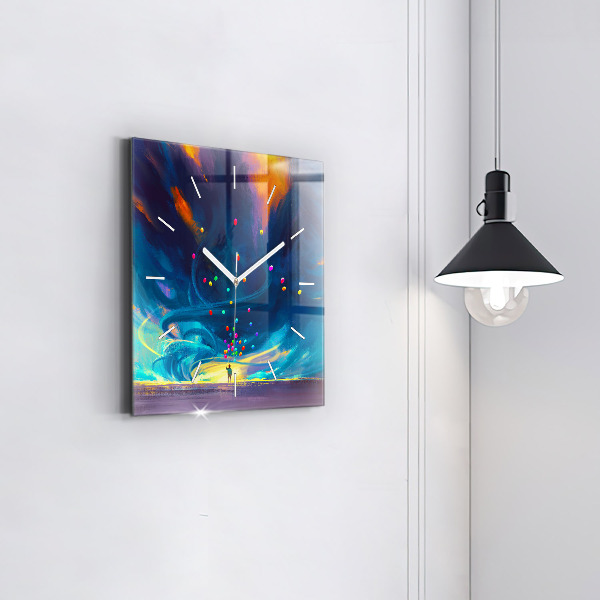 Skleněné hodiny čtvercové Dítě a balónky