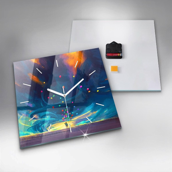 Skleněné hodiny čtvercové Dítě a balónky