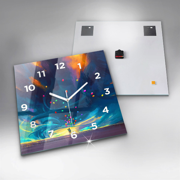 Skleněné hodiny čtvercové Dítě a balónky