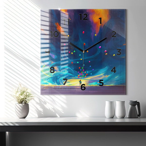 Skleněné hodiny čtvercové Dítě a balónky