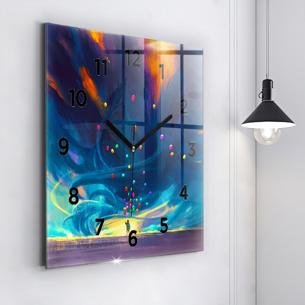 Skleněné hodiny čtvercové Dítě a balónky