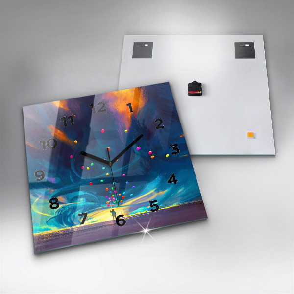 Skleněné hodiny čtvercové Dítě a balónky