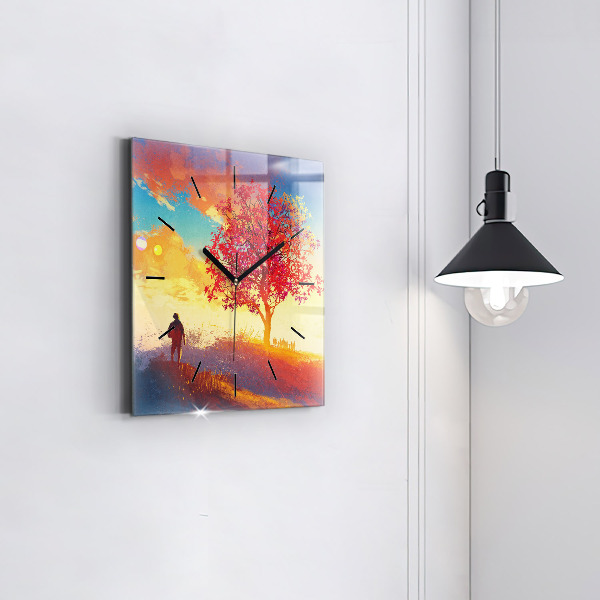 Skleněné hodiny čtvercové Podzimní krajina