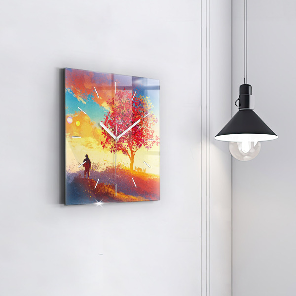 Skleněné hodiny čtvercové Podzimní krajina