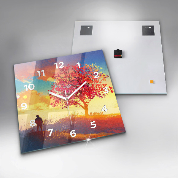 Skleněné hodiny čtvercové Podzimní krajina
