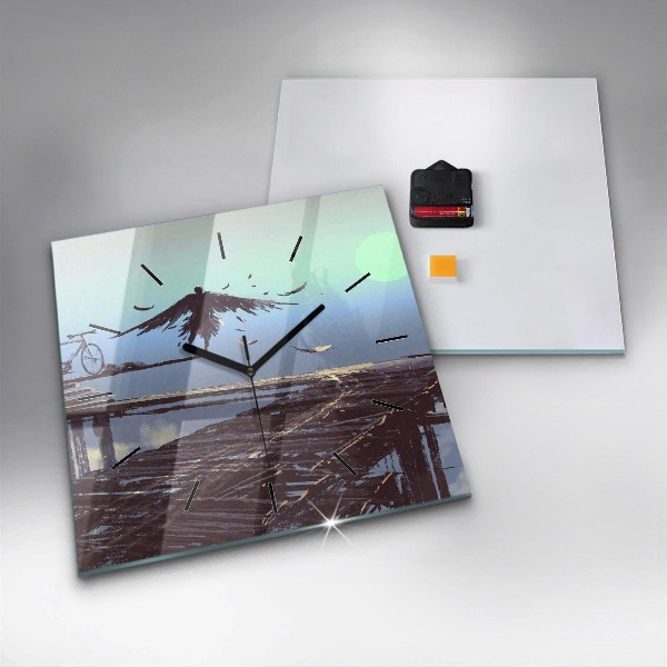 Skleněné hodiny čtvercové Anděl, most a kolo