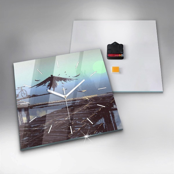 Skleněné hodiny čtvercové Anděl, most a kolo