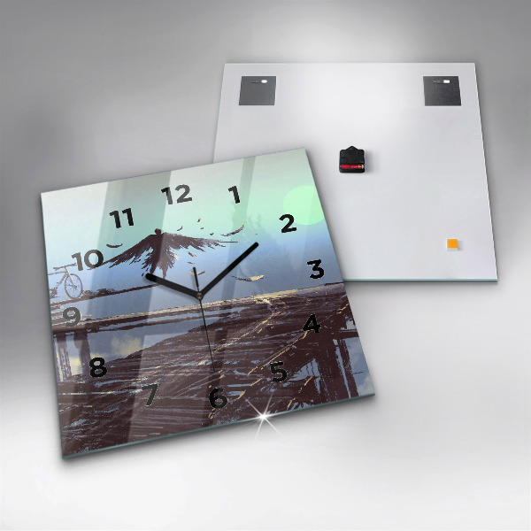 Skleněné hodiny čtvercové Anděl, most a kolo