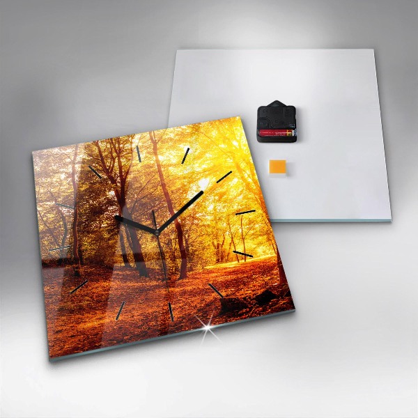 Skleněné hodiny čtvercové Lesní krajina na slunci