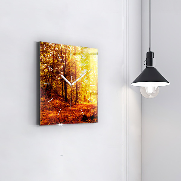 Skleněné hodiny čtvercové Lesní krajina na slunci