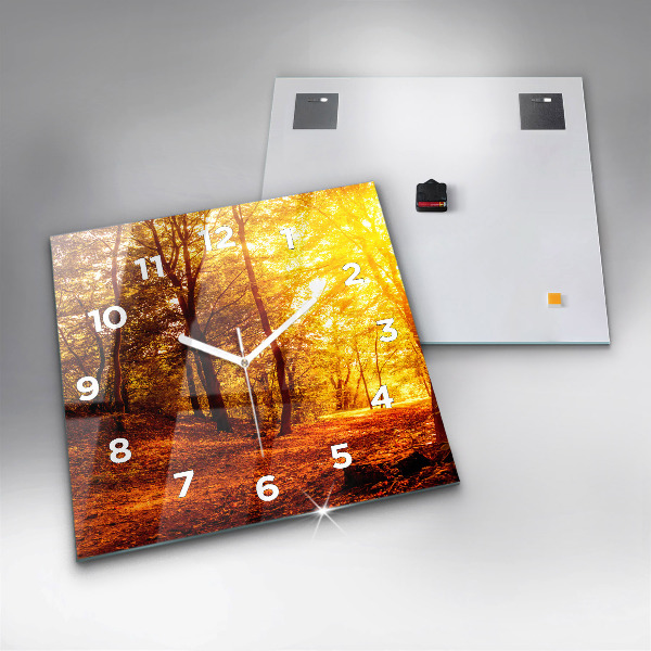 Skleněné hodiny čtvercové Lesní krajina na slunci